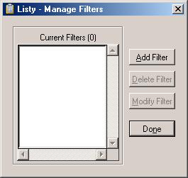 Listy Manage Filters Dialog